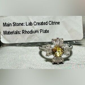 Bomb Party-Elegant Rhodium-Plated Ring with Lab Created Citrine